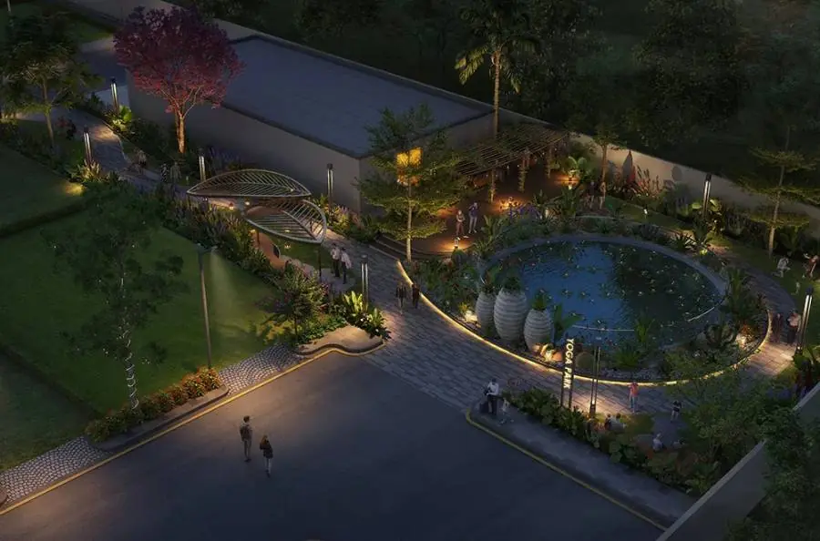 Planned clubhouse and courtyard at Brigade Innovation Gardens