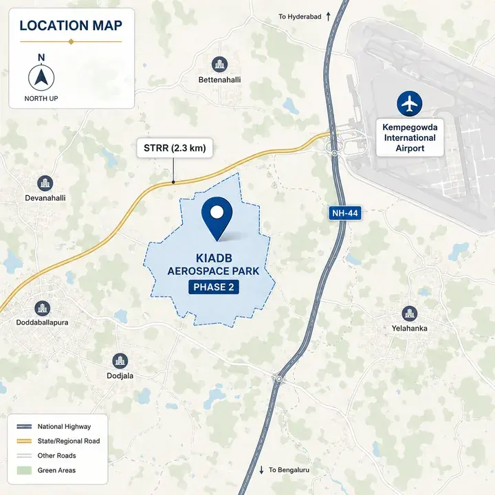 Location map of Brigade Innovation Gardens at Haraluru & Muddenahalli, Devanahalli KIADB Phase II